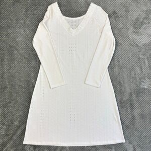 Women White Eyelet Dress Long Sleeve Midi Embroidery Summer Spring Beach‎ Boho